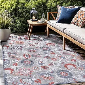 Luul Home Floral Indoor Outdoor Rugs 5x7 Large Area Rug for Living Room, Patio Decor, Kitchen, and Entryway Rug, Washable Stain Resistant Outside Carpet Multi 5 x 7
