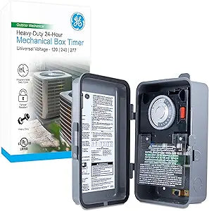 GE 24-Hour Mechanical Pool Timer Switch, 2HP 40A Load Capacity Pump, Outdoor NEMA 3R-Rated Box, Universal Voltage Replacement, Water Heater, Tamper Resistant, 46536