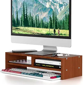 Wood Monitor Stand Riser with Storage Walnut Brown