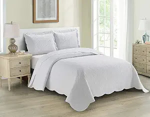 Home Collection 3pc Full/Queen Over Size Luxury Embossed Bedspread Set Light Weight Solid White New