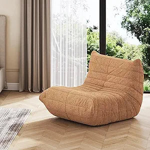 WLIVE Bean Bag Chair for Adults, Teddy Fleece Togo Chair, Giant, Memory Foam, for Living Room and Bedroom, Single, Brown