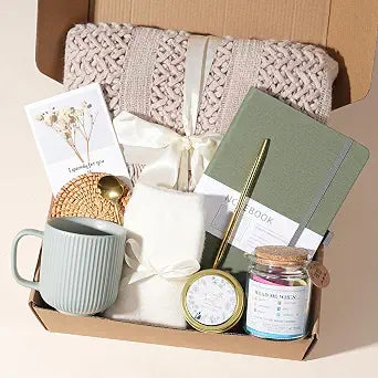 GreenPastures Self Care Gifts for Women, Get Well Soon Baskets, Spa Gift Basket Care Package with Blanket Mug Lavender Scented Candle Bible Verse Jar, Birthday Gifts for Mom Friend Sister