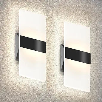 ASD 12 Inch Indoor LED Wall Sconce - 12W 2700K-5000K Dimmable Black Wall Sconce Lights for Living Room, Bedroom, Bathroom, Hallway - Modern Wall Sconces Hardwired, UL Interior Light, Set of 2