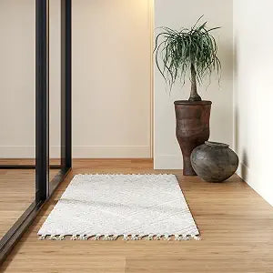 Rugs USA Balboa Ivory, 2'8" x 8', Textured Tile, Tassel, Soft and Cozy, High Traffic, Stain Resistant, Easy Clean, Durable Runner for Bedroom, Living Room, Dining Space, Den, Foyer, Entryway