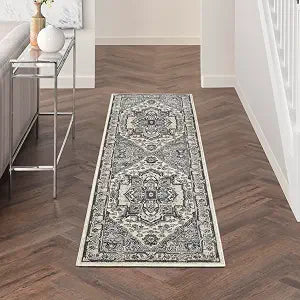 Nourison Home Concerto Ivory Navy 2'2" x 10' Area Rug - Easy Clean, Non Shedding, Bed Room, Living Room, Dining Room, Kitchen (10' Runner)