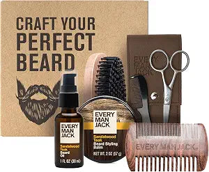 Every Man Jack Essential Beard Care Kit for Men, Sandalwood Teak, Gift Set