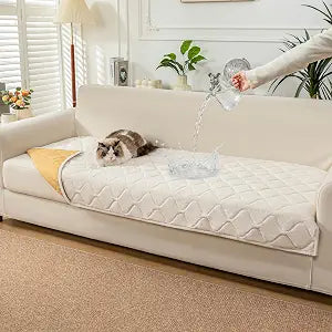PuTian Waterproof Couch Cover for Dogs, Slip Straps, 36"X75", Off White
