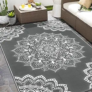 Yamaziot Waterproof Outdoor Rug 6x9 ft, Reversible Plastic Straw Rug for Patio Clearance, Camping, RV Mat, Large Outside Rug Carpet for Porch, Deck, Backyard, Balcony, Picnic (Grey)