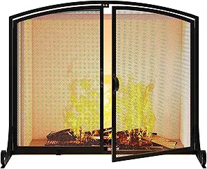 Fireplace Screen with Doors, 35" W x 28" H, Heavy Duty Solid Steel Frame, Wrought Iron Spark Guard, Baby Proof Fireplace Gate, Decorative Black Safety Screen for Wood Stoves and Fireplaces