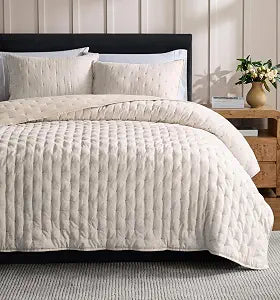 Beige Quilt Set Queen Size, Cloud-Soft Linen-Like Textured Coverlet Cream