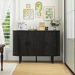 47"Sideboard Storage Cabinet with Solid Wood LegModern Accent Cabinet with Adjustable Shelf and Sliding Doors,3 Doors Credenzas Storage Cabinet for Living room,Dining room, Kitchen, Entryway