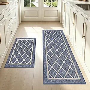 BEQHAUSE-Kitchen-Rugs-Washable-Kitchen-Mats-for-Floor Non-Slip Kitchen Mats Set of 2 Absorbent Kitchen Runner Navy Blue with TPR Backing 20x30inch/20x48inch