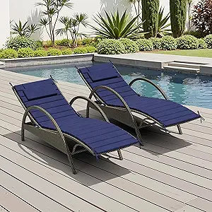 Crestlive Products Chaise Lounge Cushion Outdoor Set of 2, Foldable Water Resistant Pool Lounge Chair Cushions with Straps, Lounger Cushions for Outdoor Furniture 80''Lx26''W (Navy)