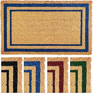 Ecomills Blue Border Coco Coir Doormat, 24" x 72" - Natural Coconut Fiber Welcome Mat for Front Door - Non-Slip, Heavy Duty Outdoor Indoor Entryway - Scrapes Shoes Clean