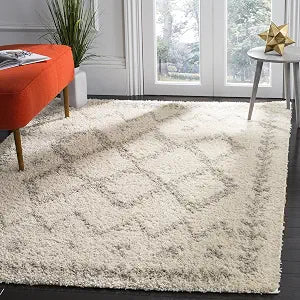 SAFAVIEH Arizona Shag Collection Area Rug - 3'2" x 5', Ivory & Grey, Moroccan Boho Design, Non-Shedding & Easy to Clean, Ideal for Living Room, Bedroom, Dining Space (ASG749G)