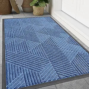 Smiry Front Door Mat Outside Entrance, Heavy Duty Sturdy Natural Rubber Doormat, Trap Dirt and Moisture, Easy Clean Low Profile Welcome Floor Mats for Indoor Outdoor Entry, 59x34 Inch, Blue