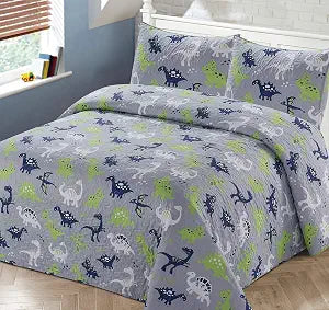 Bedspread Coverlet Quilt Set for Kids Multi-Color Dinosaurs Blue White Green Grey (Full/Queen)