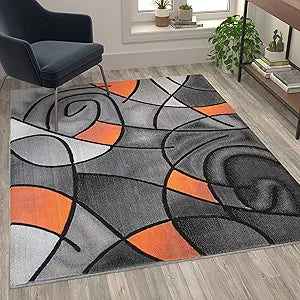 Flash Furniture Jubilee Collection Abstract Area Rug - Colorfast Orange Olefin Rug - 5' x 7' Area Rug - Jute Backing - Living Room, Bedroom, & Family Room