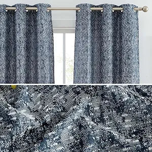 HLC.ME Avalon Jacquard Slub Texture - Privacy Curtains with Grommet Lightweight Window Curtains Drapery Panels for Bedroom, Dining Room & Living Room, 2 Panels (37 x 96 Inch, Navy Blue)