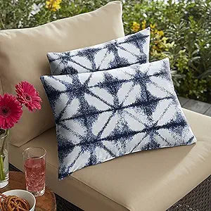 Mozaic Company AMPS116899 Indoor Outdoor SunbrellaLumbar Pillows, Set of 212 x 18 Navy Blue & White
