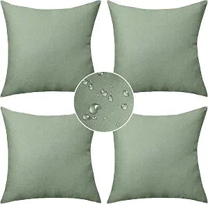 Demetex Outdoor Throw Pillow Covers 18x18 Set of 4 Waterproof Square Pillow Cases Decorative Throw Pillow Covers for Patio Furniture Couch Garden, 18 x 18 Inch, Sage Green