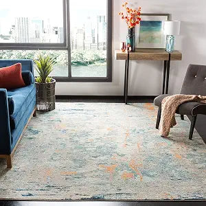 SAFAVIEH Madison Collection Area Rug - 3' Square, Light Blue & Beige, Modern Abstract Design, Non-Shedding & Easy Care, Ideal for High Traffic Areas in Living Room, Bedroom (MAD457B)