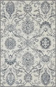 Maples Rugs Blooming Damask Areaw Rugs - Made in USA Washable, Non Slip Indoor Carpet for Entryway, Foyer, Kitchen, and Bathroom, 46" x 30", Grey/Blue