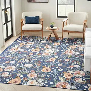 Nourison Home Nourison Washables Navy Multicolor 4' x 6' Area Rug - Easy Clean, Non Shedding, Bed Room, Living Room, Dining Room, Kitchen (4' x 6')