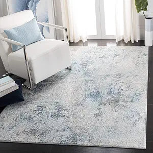 SAFAVIEH Area Rug 4x6 - Tulum Collection - Ivory & Blue, Modern Abstract Design, Non-Shedding & Easy to Clean, Ideal for Living Room, Bedroom, Dining Space (TUL209A)