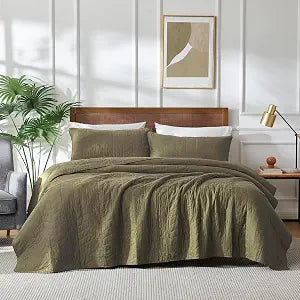 palassio Green 100% Cotton Quilt California Cal King Size Bedding Sets with Pillow Shams,Oversized Lightweight Soft Bedspread Coverlet, Cozy Bed Cover for All Season, 3 Pieces, 118x106 inches