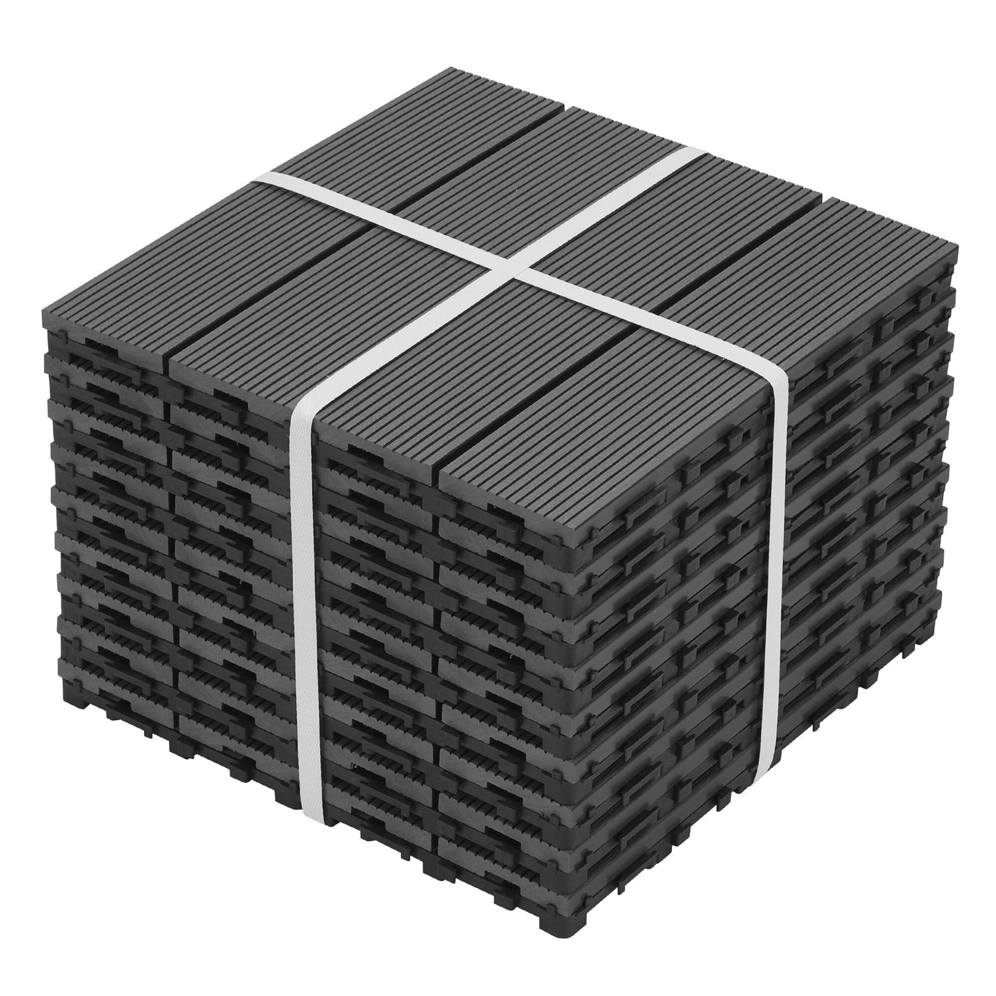 AENKYO 8.7 sq. ft WPC Interlocking Deck Tiles, 11.8"x11.8" Pack of 9 Waterproof Outdoor Flooring Tiles for Patio, Balcony, Dark Gray