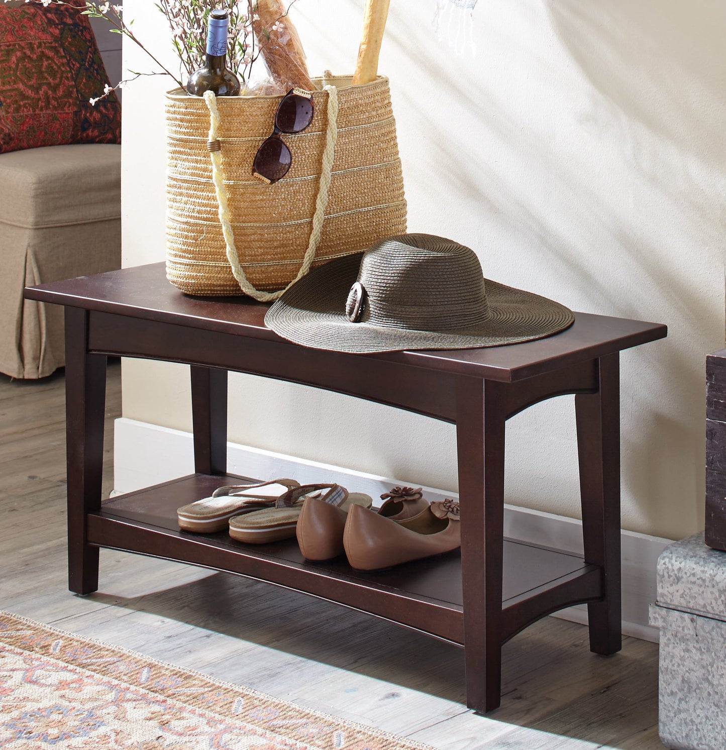 Alaterre 14" Shaker Cottage Espresso Bench with Shelf