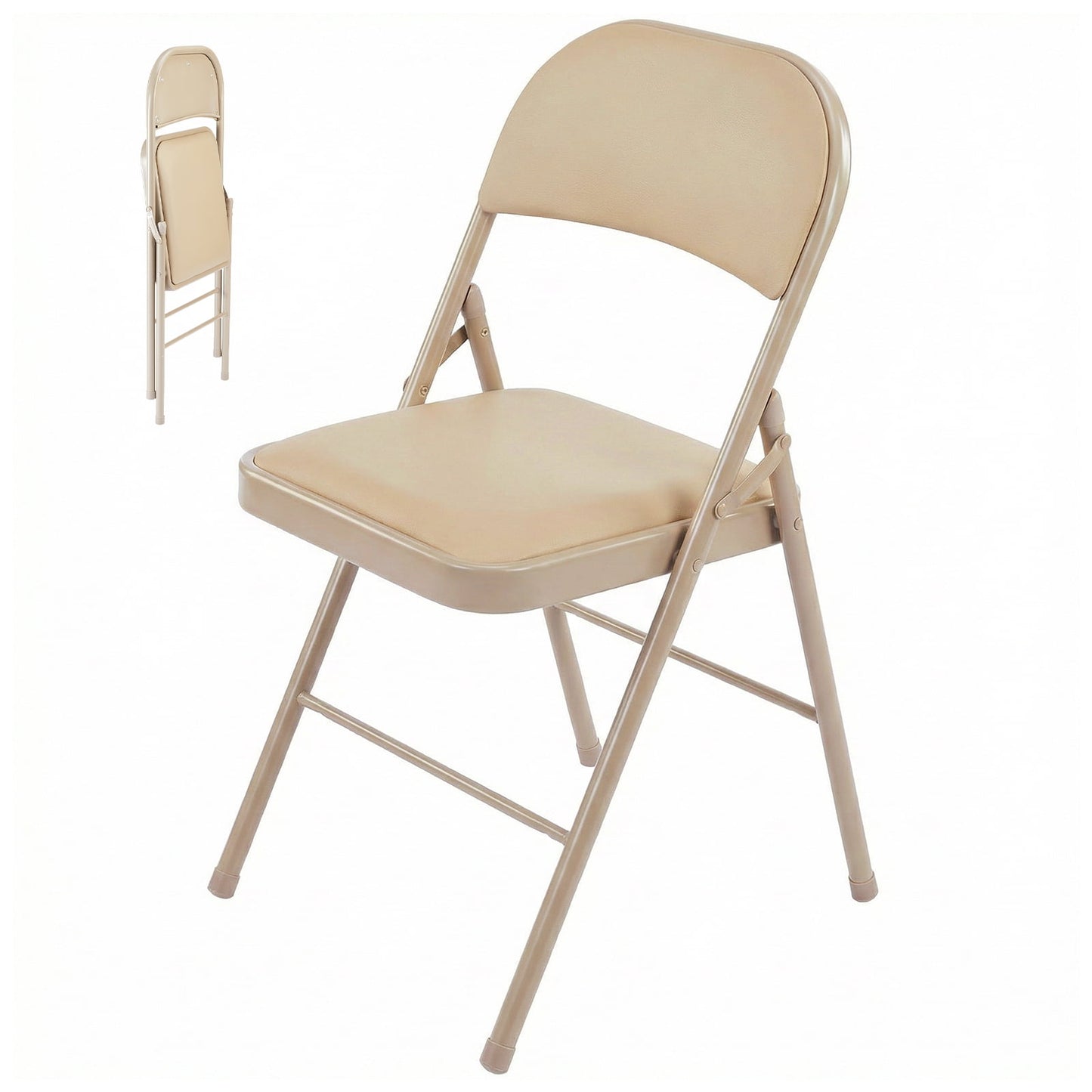 Alvantor Sillas Plegables Paquete de 2/paquete de 4, Asiento Acolchado de Cuero PU, Uso Rudo, Negro/caqui