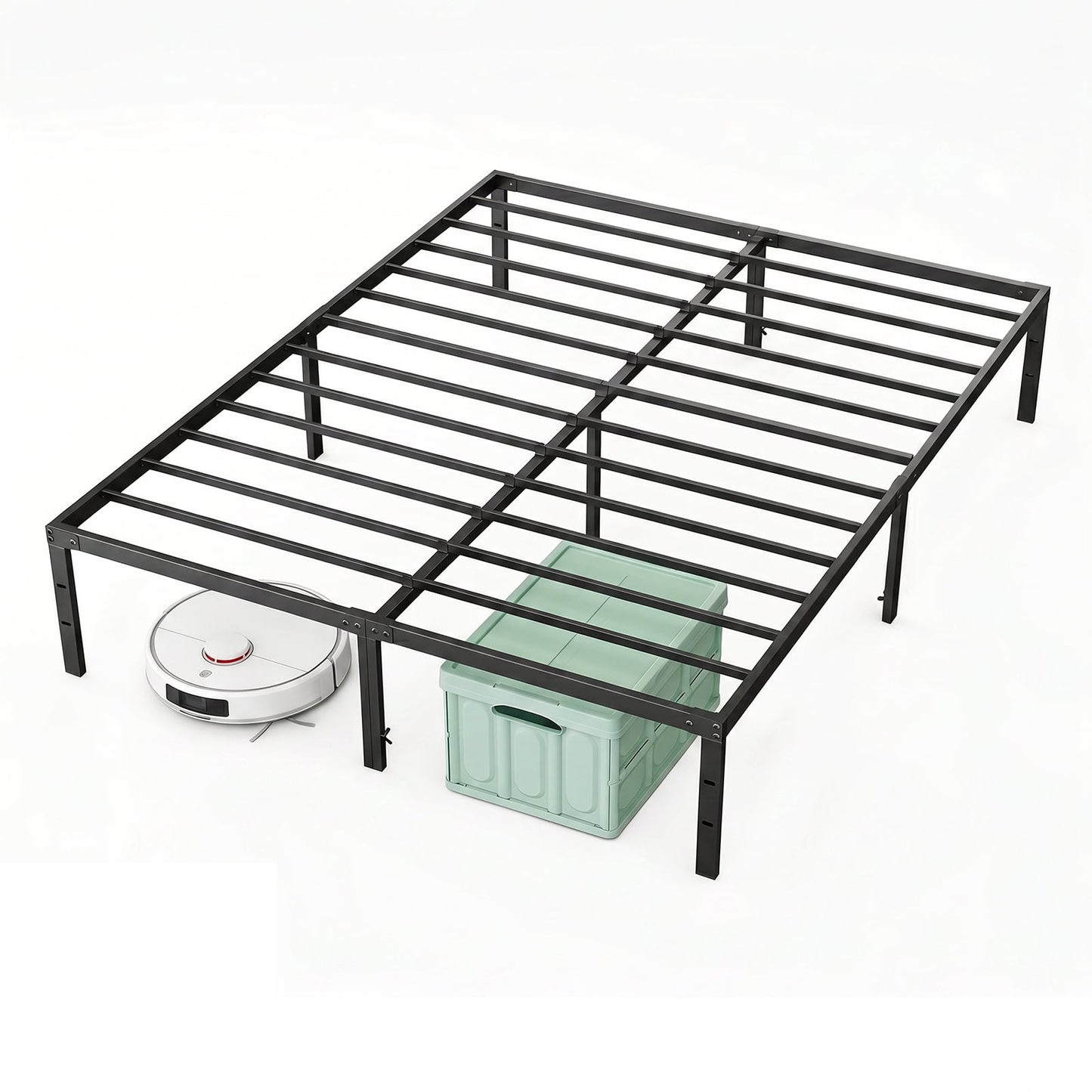 Alvantor Heavy Duty Metal Bed Frame, 18 inch High, Black, Storage Space, Easy Assembly