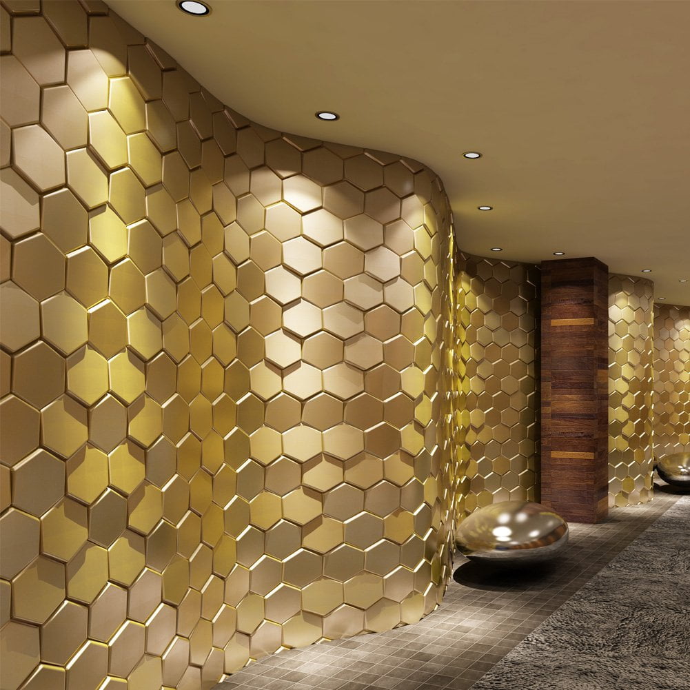 Art3d Silk Silver 9.13 in. x 7.87 in. Hexagon 3D Wall Panels Faux Leather Tile (20-Pack)