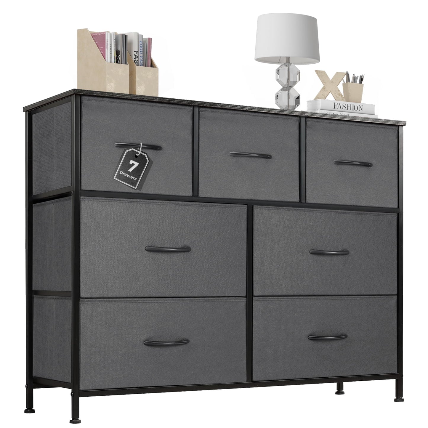 Aukfa 7 Drawer Dresser,Tall Fabric Dresser & Chest of Drawers for Bedroom,Metal Frame,Gray