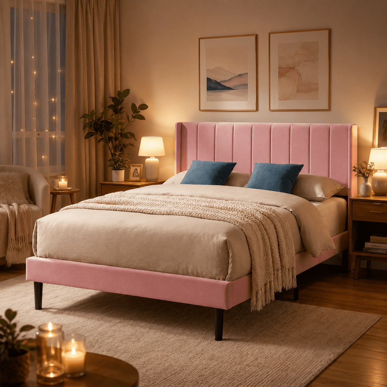 BSHTI KING Size Upholstered Platform Bed Frame – No Box Spring Needed, Square Tufted Headboard, Solid Wood Frame, Center Support Leg, Under-Bed Storage, Easy Assembly, Light Grey
