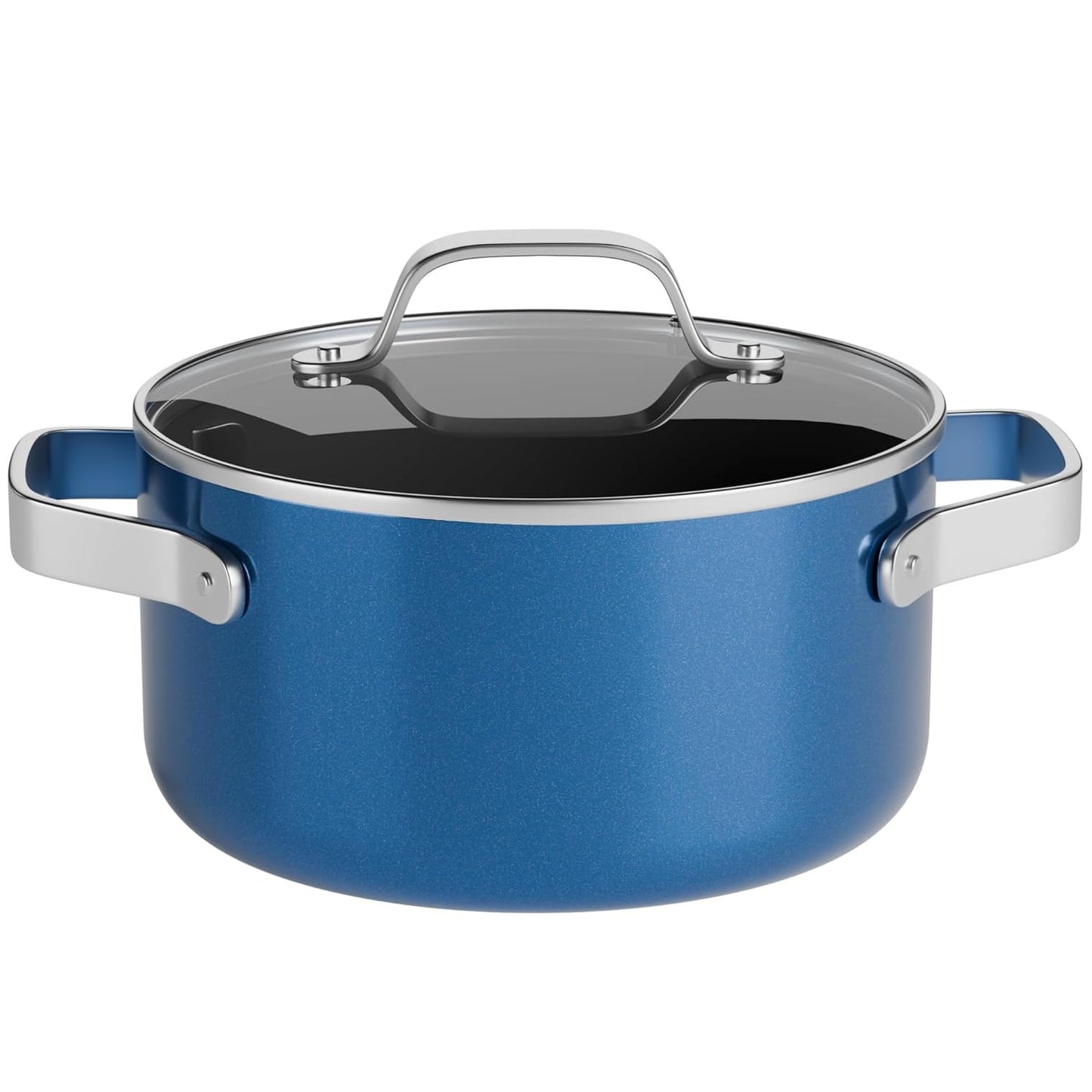 Bakken 5 Quart Ceramic Coated Stock Pot with Glass Lid, Nonstick, Oven Safe to 500°F, Stainless Steel Handles, All Stove Compatible, Blue