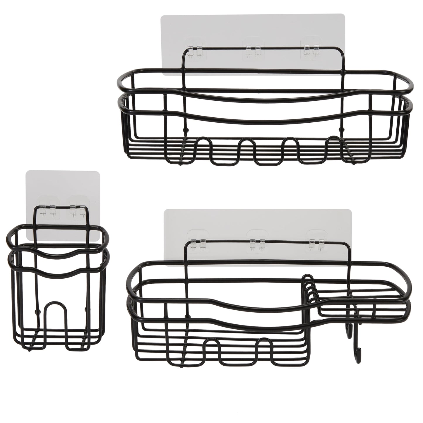 Bath Bliss Ultimate 3 Piece Adhesive Shower Caddy Set in Black