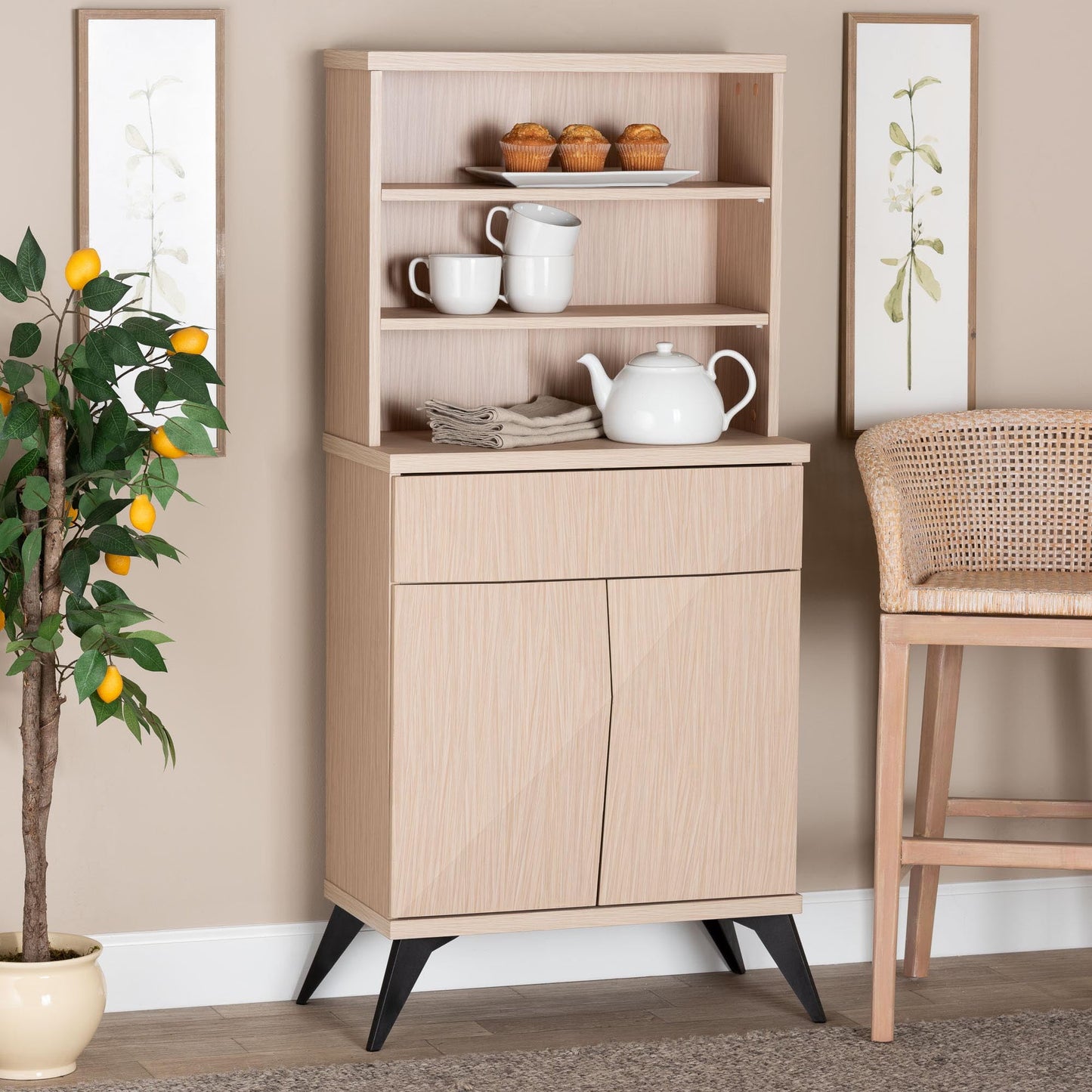 Baxton Studio Draper Mid-Century Kitchen Cabinet, 2-Door, Light Brown