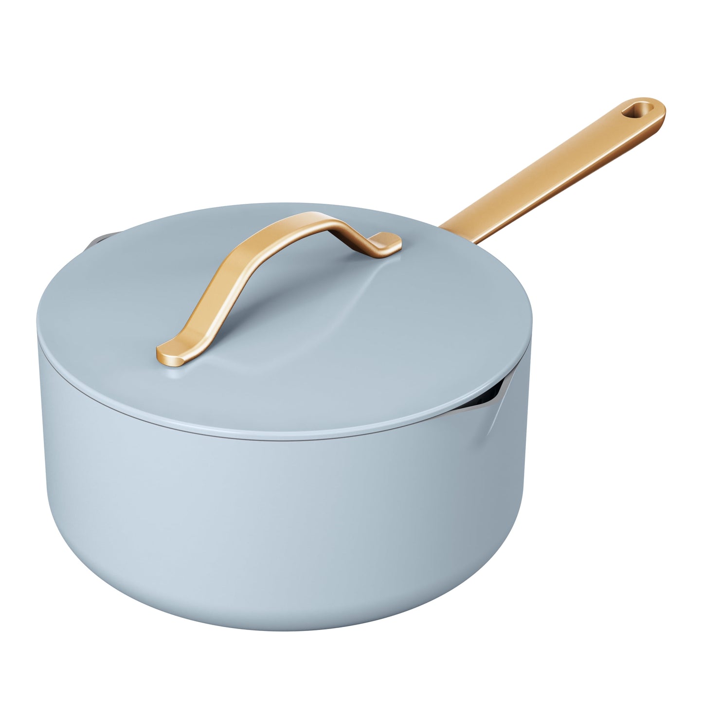 Beautiful 3 Quart Ceramic Non-Stick Covered Sauce Pan with Strainer Lid, Sage Green by Drew Barrymore