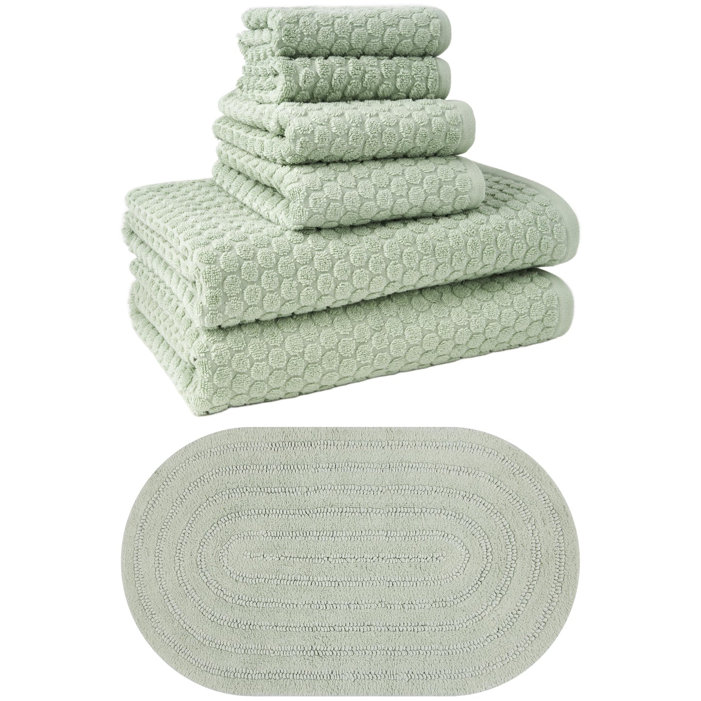 Beautiful by Drew Barrymore Complete Bathroom Set – Soft Cotton Towels, Oval Bath Rug, Green