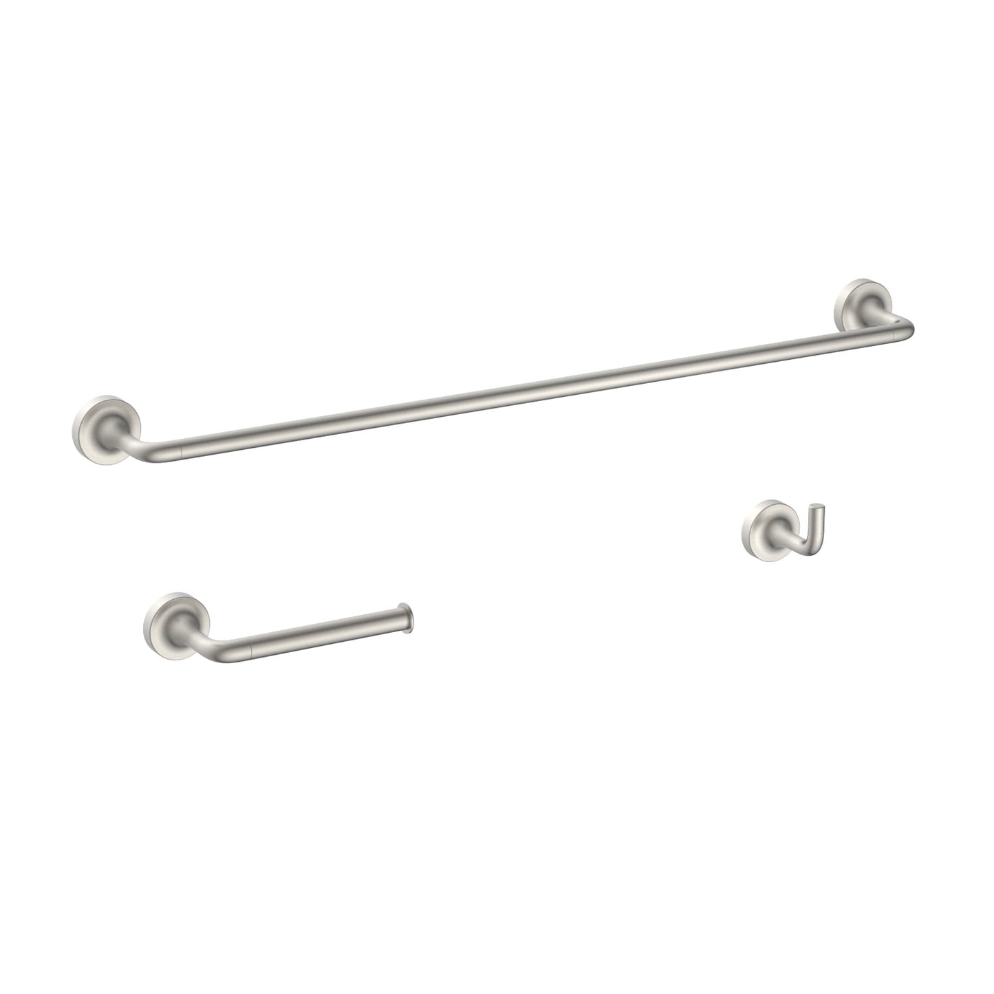 Better Homes & Gardens Clean Modern 3 Pieces Bath Hardware Set in Satin Nickel Towel Bar, Toilet Paper Holder, Robe Hook Included