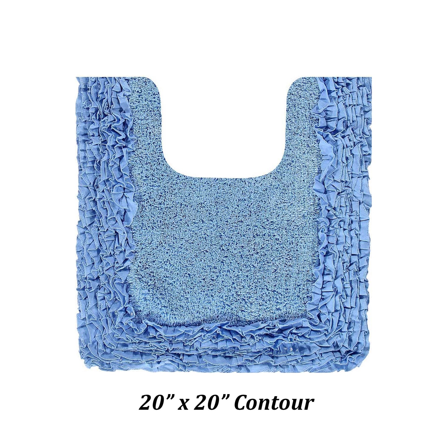 Better Trends Tapete de Inodoro en Forma de U de 20" x 20", Tapete de Baño 100% Algodón, Tapete Contorneado, Absorbente de Agua, Tapete de Baño Antideslizante, Lavable a Máquina, Colección de Borde Peludo Azul