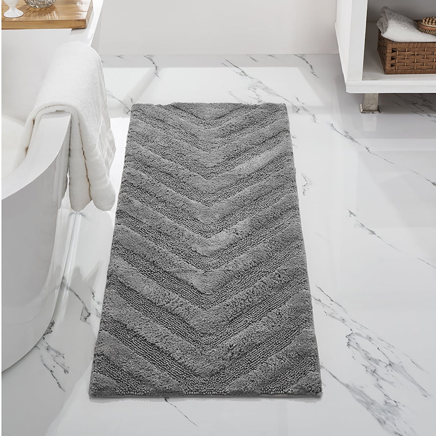 Better Trends Tapete de Baño Tipo Pasillo Largo Extra Suave Antideslizante Tapete de Baño Absorbente de Agua 100% Algodón Tapete Lavable 20" x 60" Gris Colección Hugo