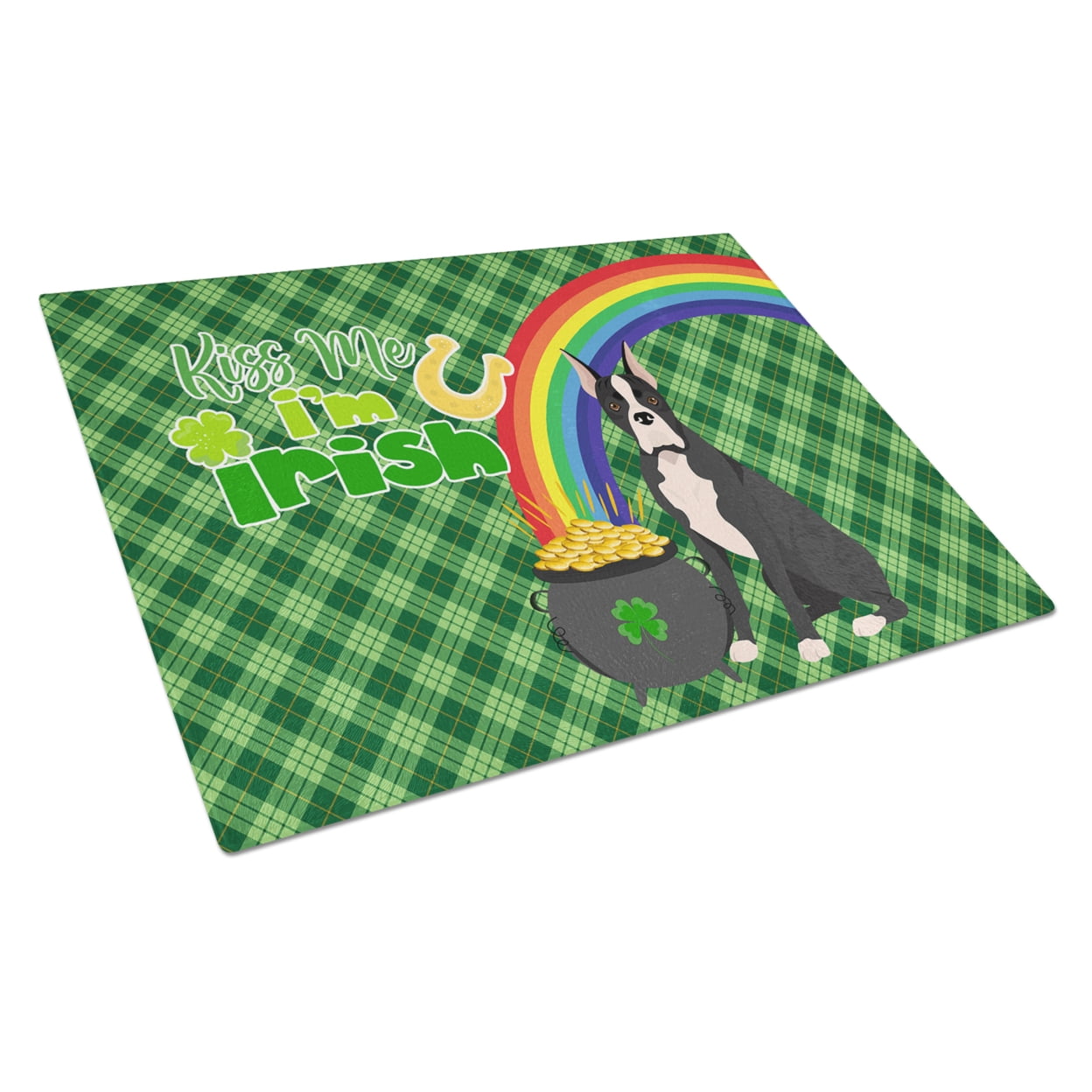 Black Boxer St. Patrick's Day Glass Cutting Board Large 12 in x 15 in