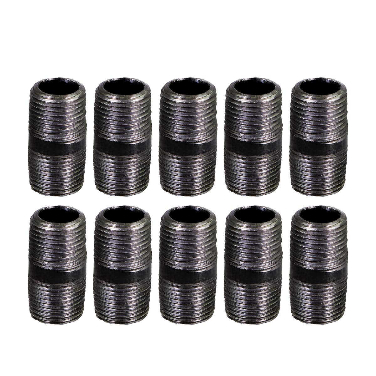 Black Steel Nipple Pipe, Threaded Pre Cut Pipe Connectors, 1-1/2 in x 3-1/2 in (Pack Of 10)