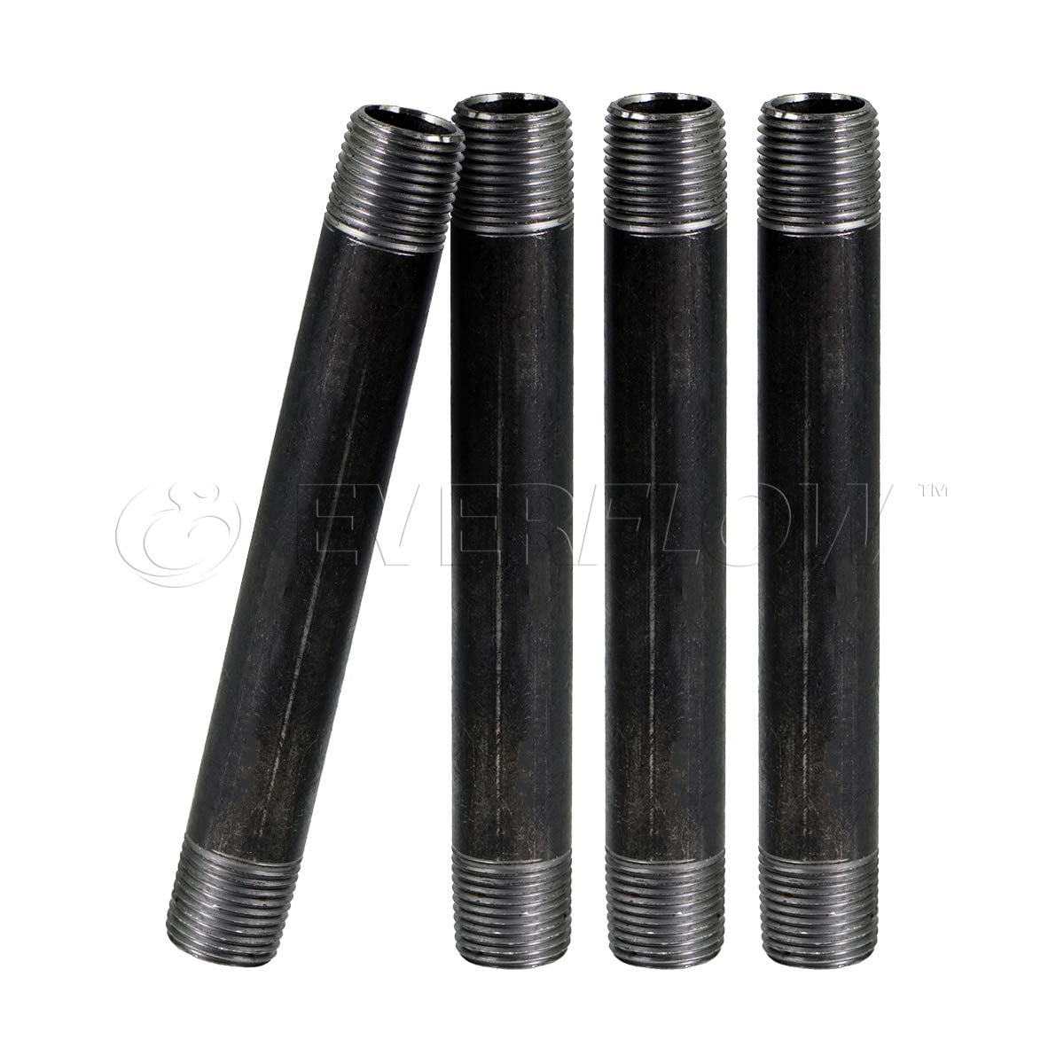 Black Steel Nipple Pipe, Threaded Pre Cut Pipe Connectors, 1-1/4 in x 7 in (Pack Of 4)