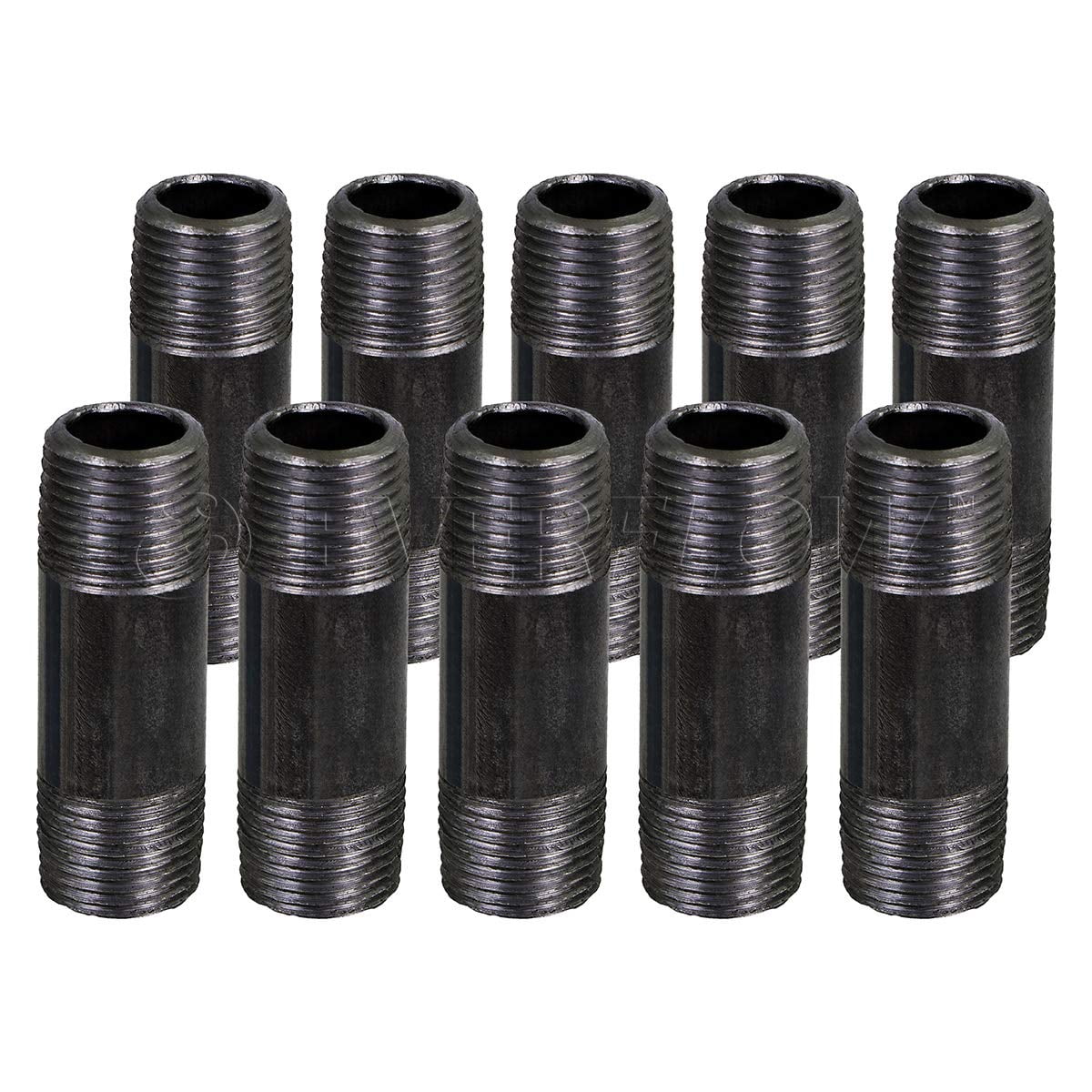Black Steel Nipple Pipe, Threaded Pre Cut Pipe Connectors, 1 in x 5 in (Pack Of 10)