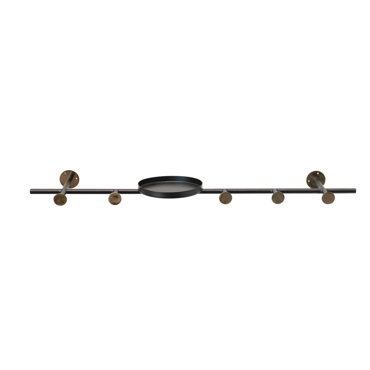 Bloomingville Metal Wall Hook with 1 Shelf & 5 Hooks, Black & Brass Finish